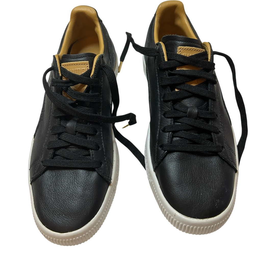 Casual Athleisure Fitness Black Leather Puma Clyde Core Gold Women’s Sneakers 8